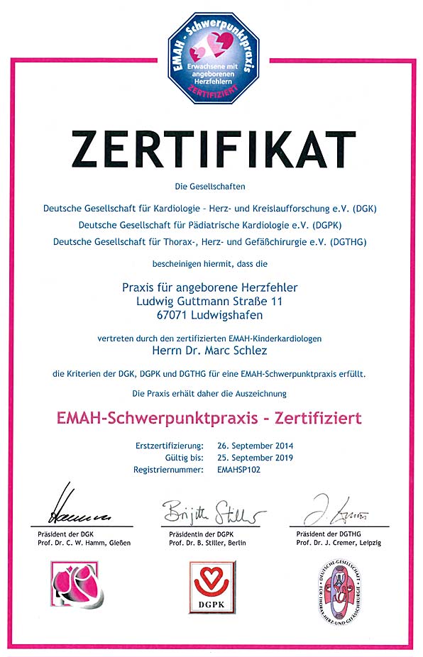 Zertifikat EMAH-Schwerpunktpraxis